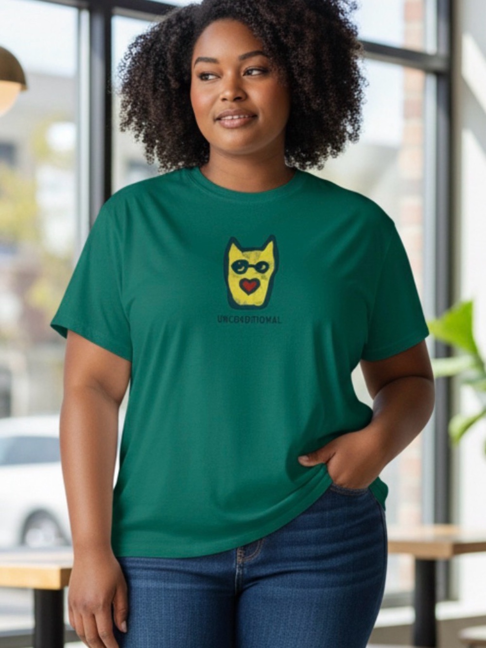 Vibrant dark green Life is Good XXL t-shirt dog
